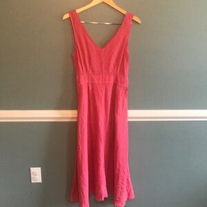 JOIE Linen Pink Sleeveless Fit & Flare Midi Dress Size 8 pockets. Sundress